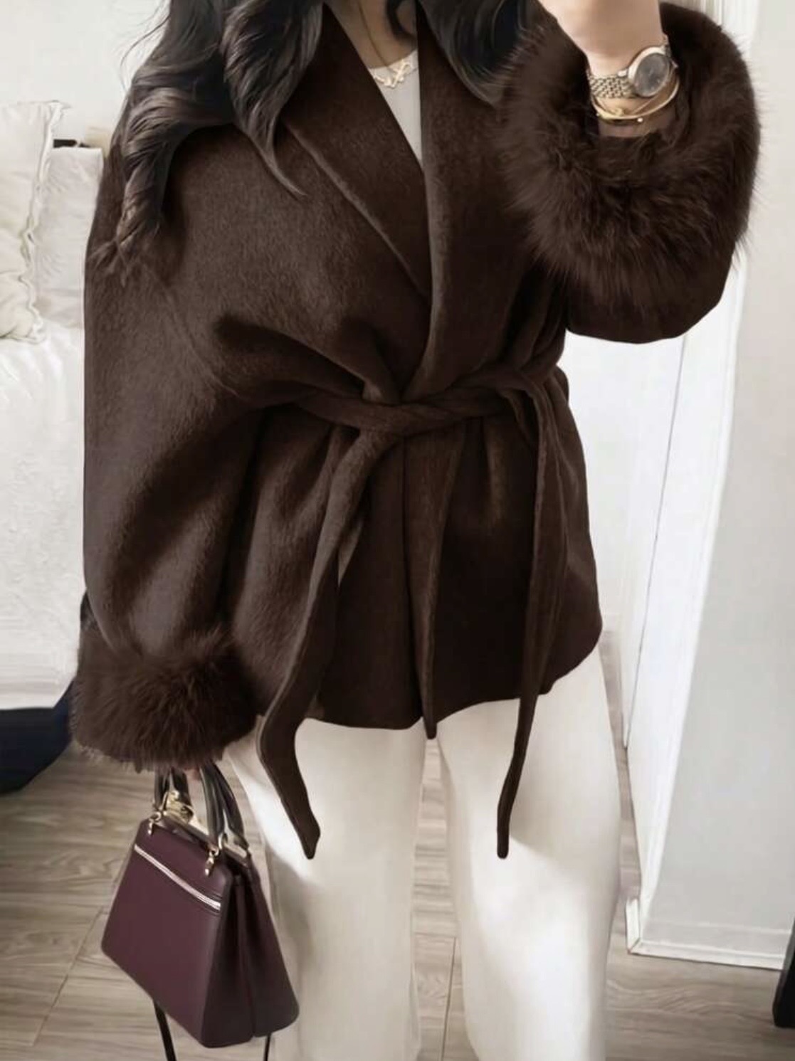 Kall Shopping Kall Shopping Faux Fur Trim Wrap Jacket