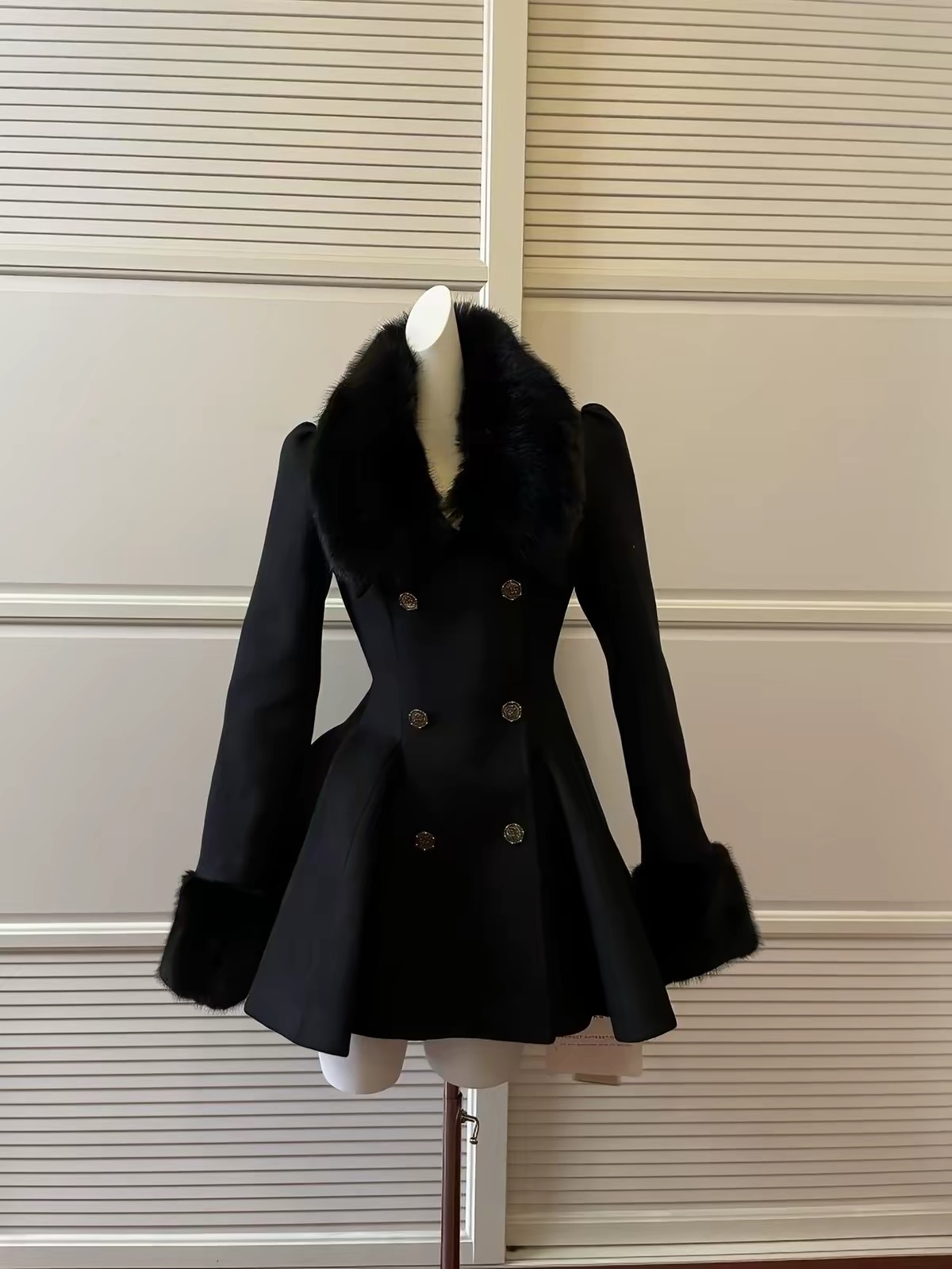 Kall Shopping Kall Shopping Faux Fur Trim Peplum Coat