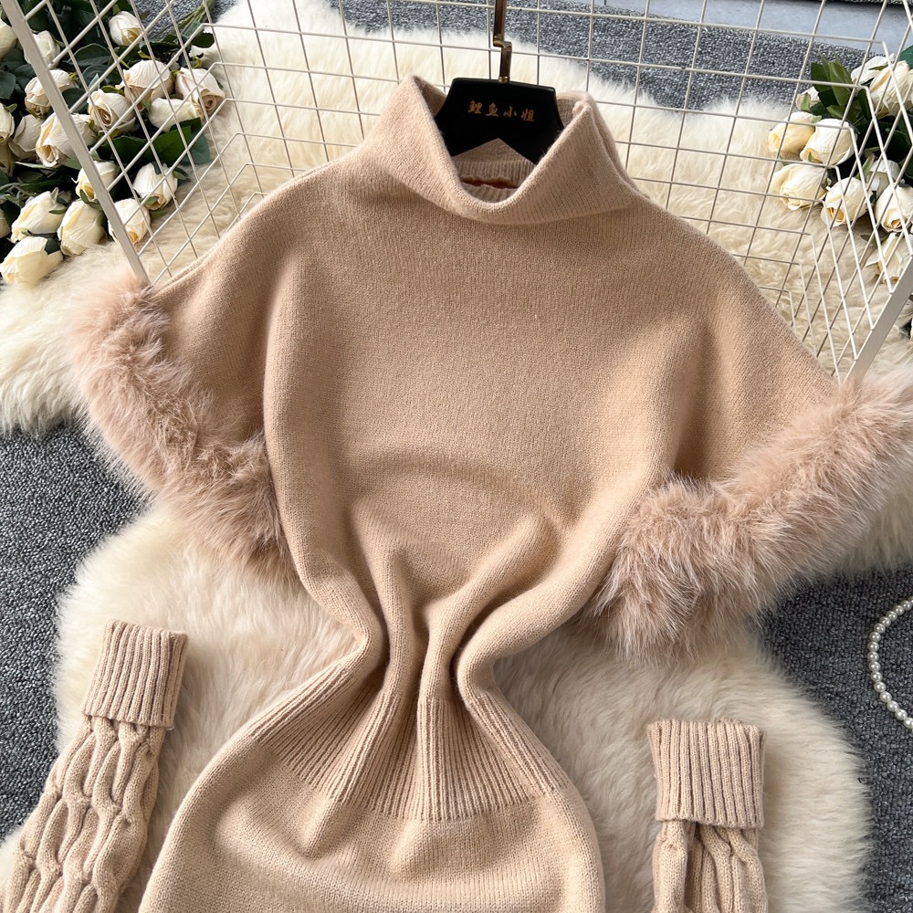 Kall Shopping Kall Shopping Faux Fur Trim Knit Dress